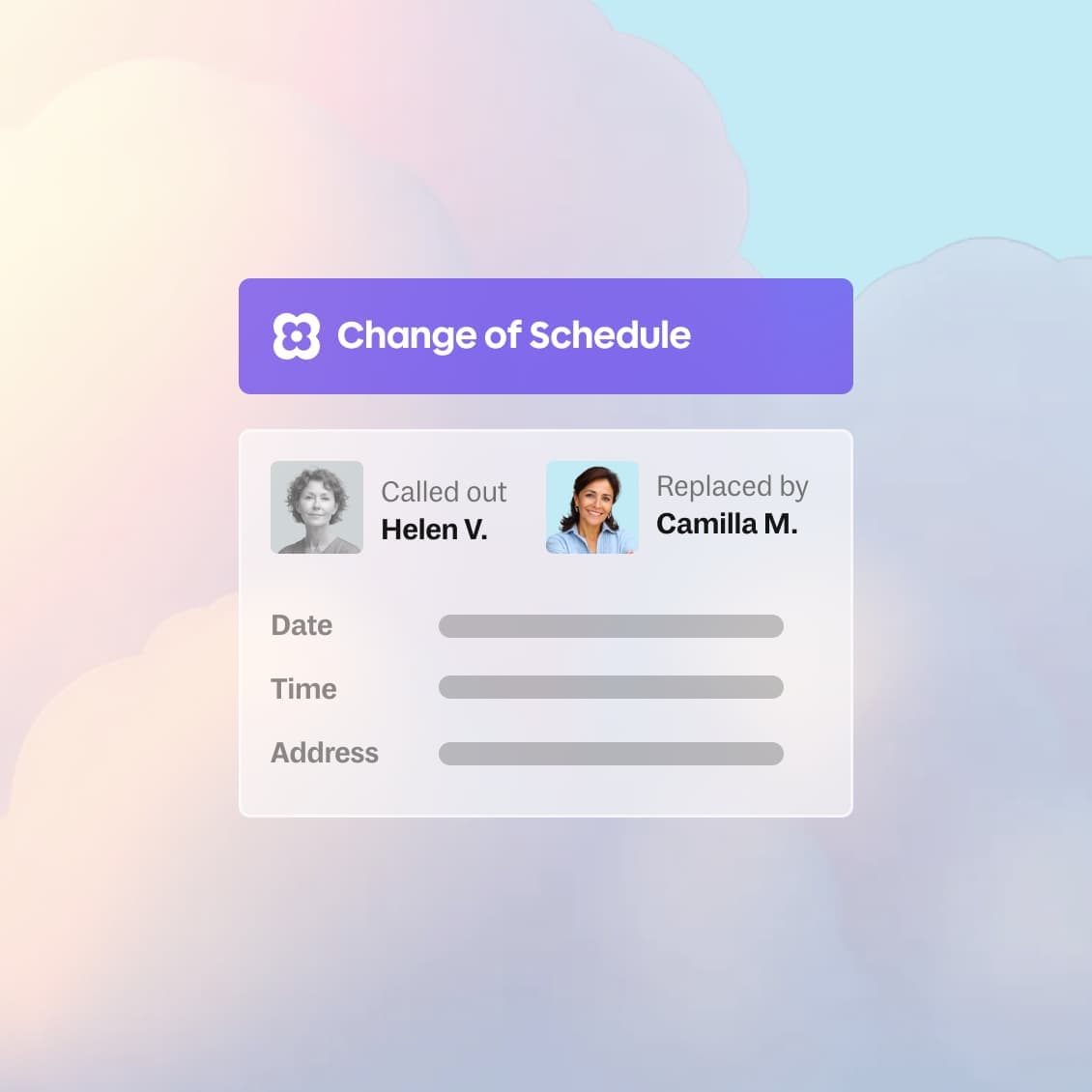 A scheduler receiving a summary of a filled shift